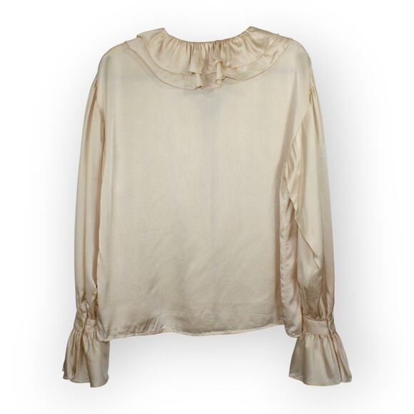 (S) Vintage SanFranciscoClothing Silk Charmeuse Ruffle Peasant Blouse Butter - Picture 2 of 9